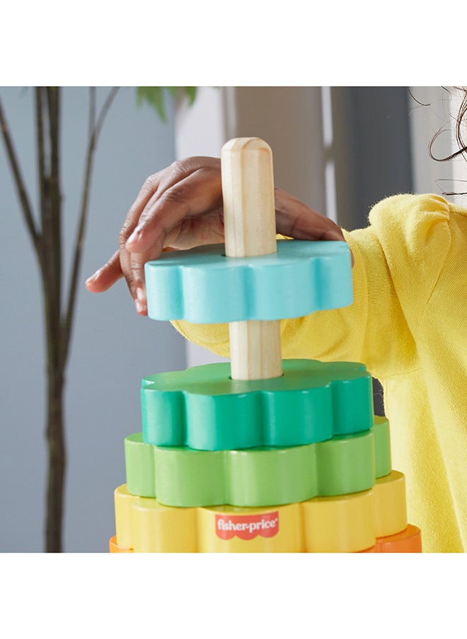 Wood Toddler Toy Ring Stacker, 10-Piece Wooden Stacking Activity For Fine Motor Skills Play Kids Ages 18+ Months