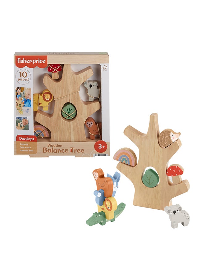 Preschool Toy Wooden Balance Tree, 10 Wood Pieces For Stacking Developmental Play For Kids Ages 3+ Years