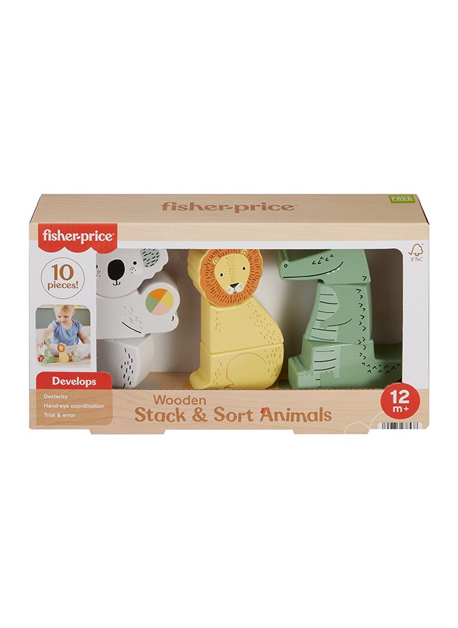 Wood Baby Toy Stack & Sort Animals, 10 Wooden Pieces For Developmental Play For Infants & Toddlers Ages 1+ Years