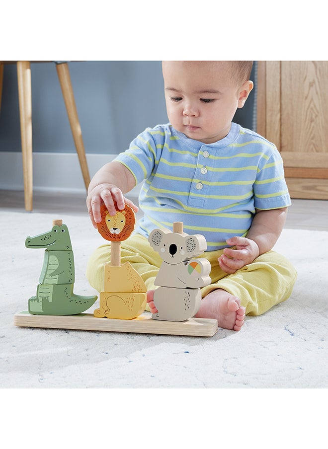 Wood Baby Toy Stack & Sort Animals, 10 Wooden Pieces For Developmental Play For Infants & Toddlers Ages 1+ Years