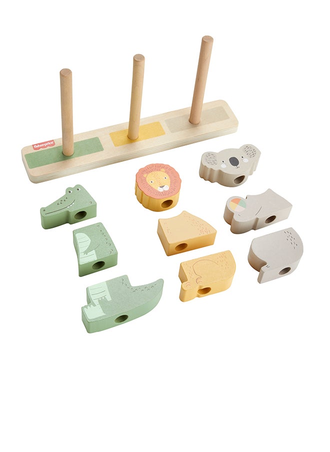 Wood Baby Toy Stack & Sort Animals, 10 Wooden Pieces For Developmental Play For Infants & Toddlers Ages 1+ Years