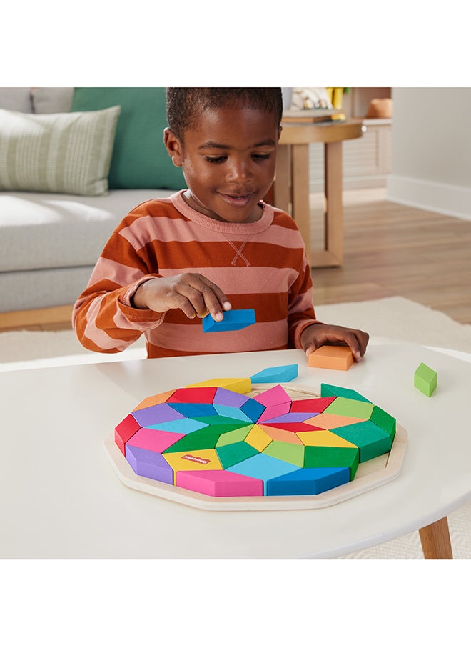 Wood Preschool Toy Mandala Puzzle With Geometric Design, 41 Wooden Pieces For Kids Ages 3+ Years