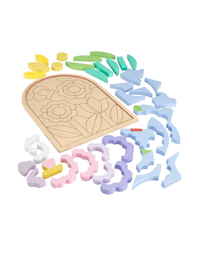Wood Preschool Toy Flower Puzzle Blocks, 38-Piece Wooden Stacking Set For Developmental Play Kids Ages 3+ Years