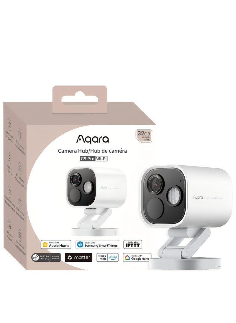 Aqara Camera Hub G5 Pro WIFI Version 32GB eMMC, Zigbee and Thread Support, AI-powered Visual and Audio Detection, True Color Night Vision,Integration with Apple HomeKit and Alexa-Global version White