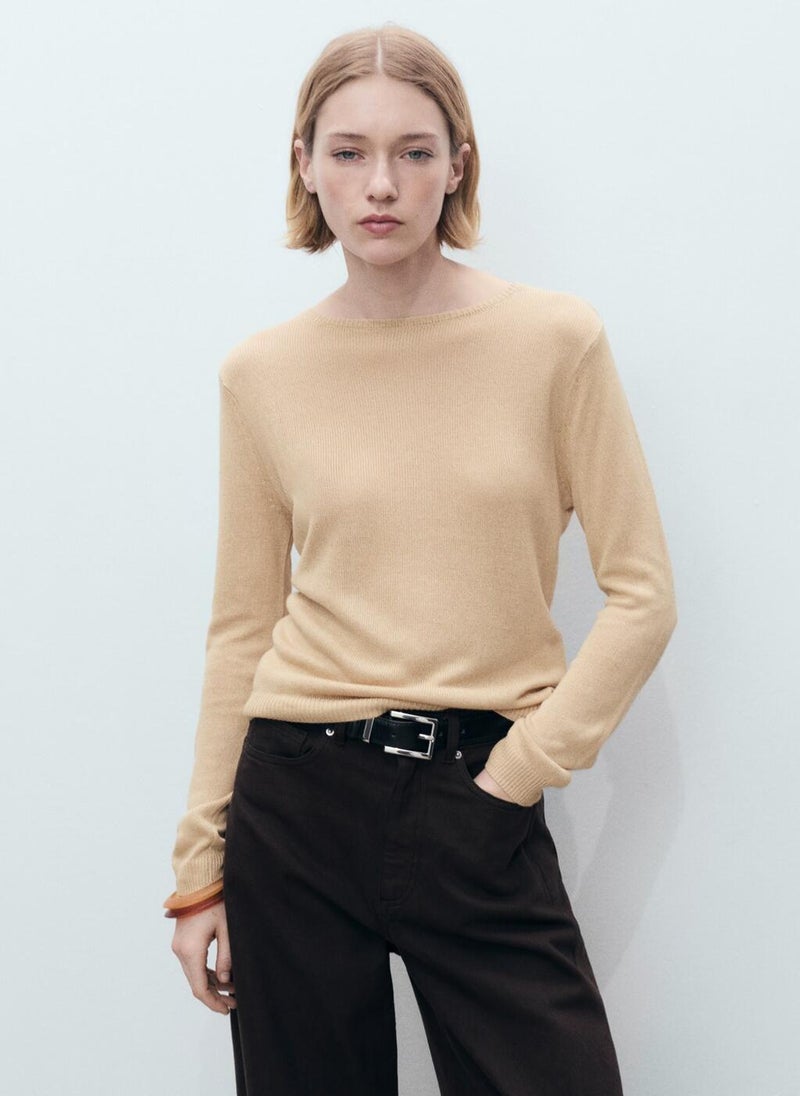 Linen Blend Boat Neck Sweater