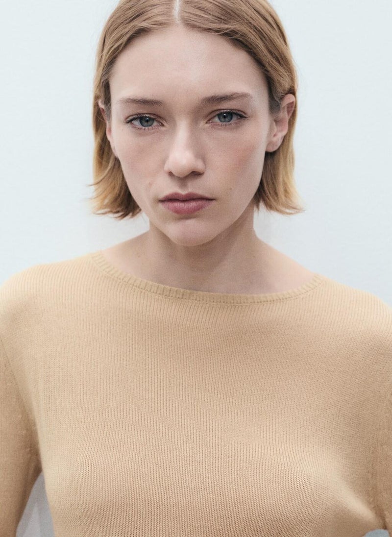 Linen Blend Boat Neck Sweater