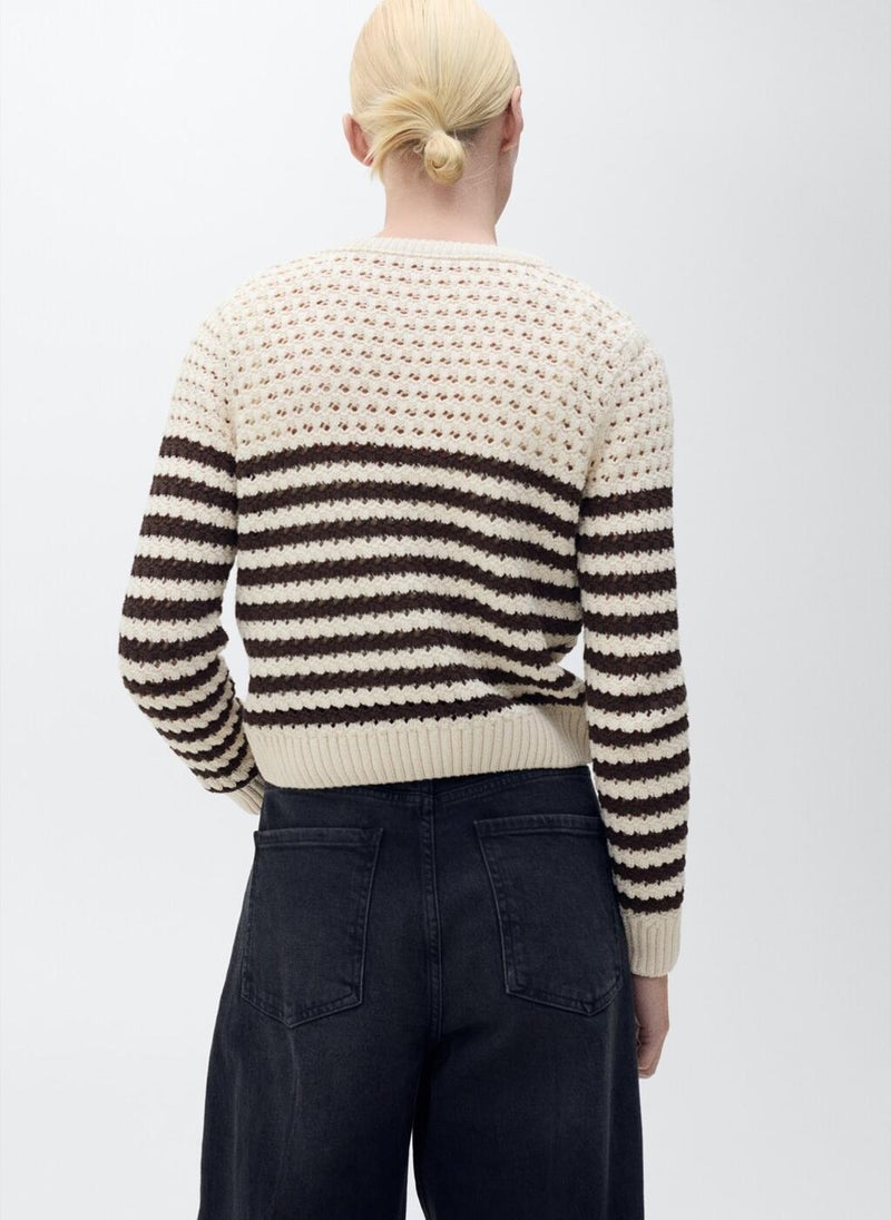 Striped Openwork Knitted Cardigan