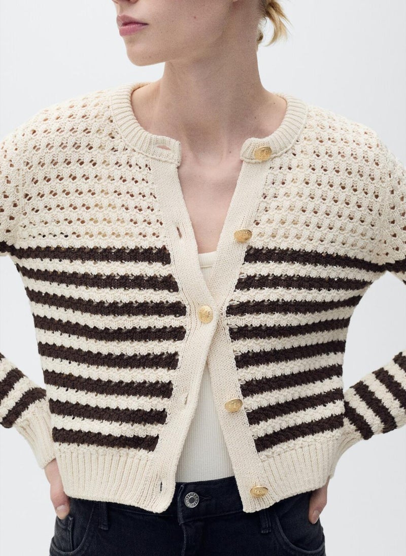 Striped Openwork Knitted Cardigan