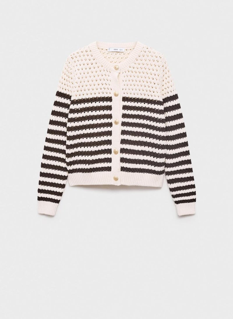 Striped Openwork Knitted Cardigan