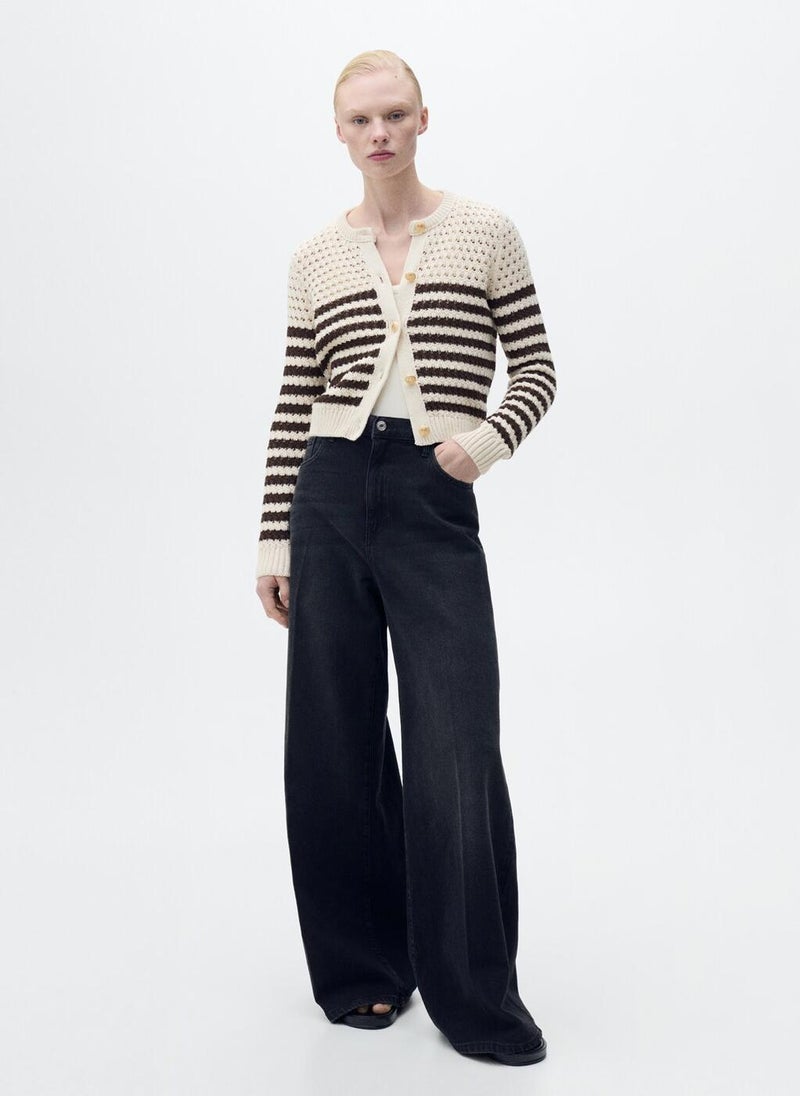Striped Openwork Knitted Cardigan