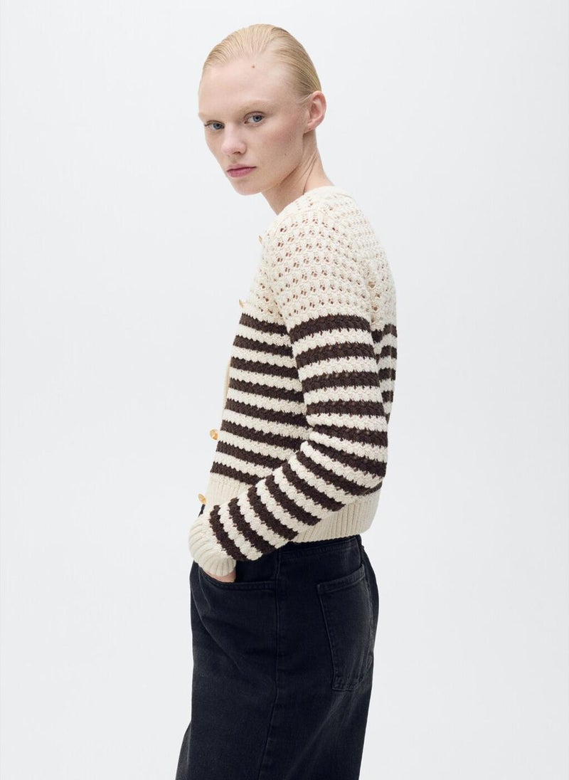 Striped Openwork Knitted Cardigan