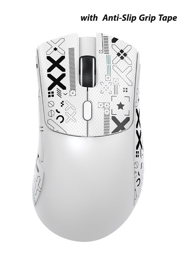 R1 Wireless Gaming Mouse,PixArt PAW3311 Optical Sensor 18K DPI,59g Lightweight 2.4Ghz/BT5.2/Wired Computer Mice with Programmable Buttons for PC/Laptop/Win/Mac-White& Grip Tape