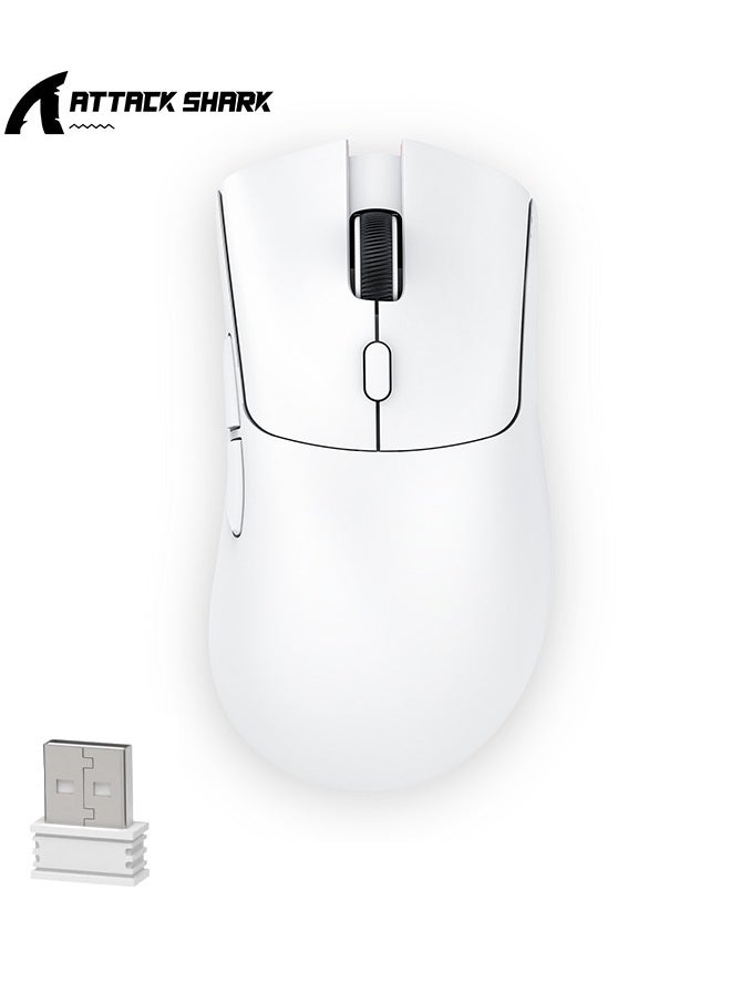 R1 Wireless Gaming Mouse,PixArt PAW3311 Optical Sensor 18K DPI,59g Lightweight 2.4Ghz/BT5.2/Wired Computer Mice with Programmable Buttons for PC/Laptop/Win/Mac-White& Grip Tape