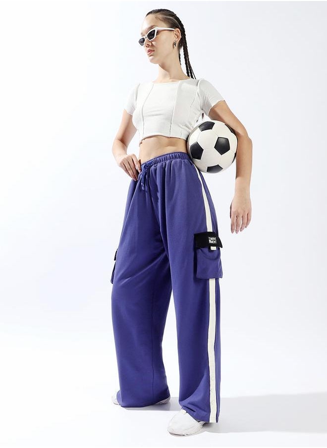Women Track Pants, Jogger, Colourblocked, Navy, in 100% Cotton, Elasicated + Drawstring closure, Knitted weave, High-Rise waist, perfect for Streetwear. Your perfect pick awaits!