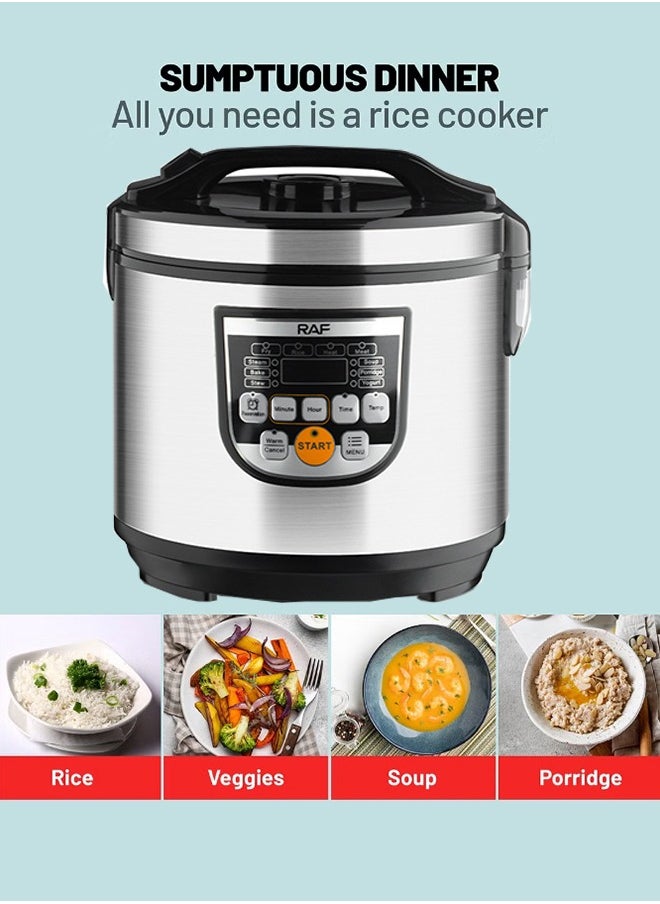 5L Digital Rice Cooker,Food Steamer,Slow Cooker,Stainless Exterior/Nonstick Pot 900W R.178 Silver/Black