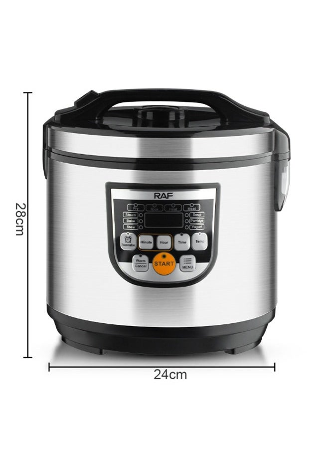 5L Digital Rice Cooker,Food Steamer,Slow Cooker,Stainless Exterior/Nonstick Pot 900W R.178 Silver/Black