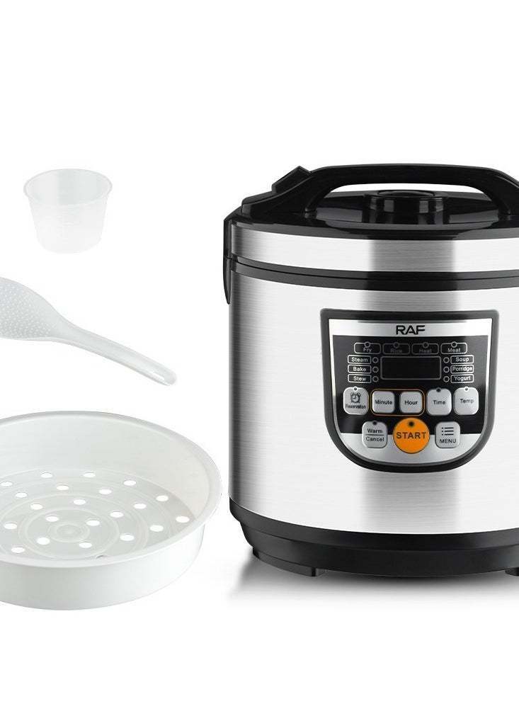 5L Digital Rice Cooker,Food Steamer,Slow Cooker,Stainless Exterior/Nonstick Pot 900W R.178 Silver/Black