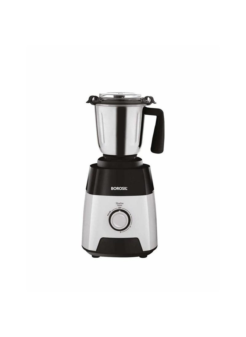 Borosil Silverline Mixer Grinder, for Wet/Dry Mixing & Grinding, 750 Watts, 3 Stainless Steel Jars (400 ml Chutney Jar, 1.5 L Blending Jar, 1.2 L Dry/Wet Grinding Jar), Mixie for Kitchen