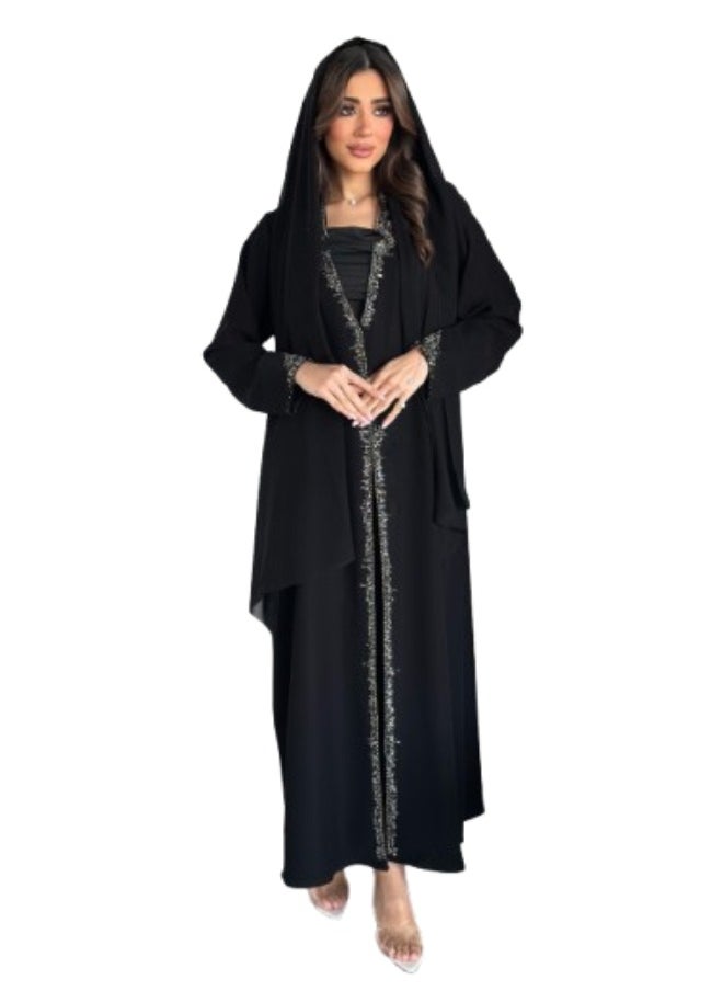Black Abaya with Crystal Embellishments for Women's