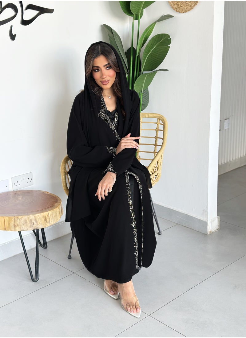 Black Abaya with Crystal Embellishments for Women's