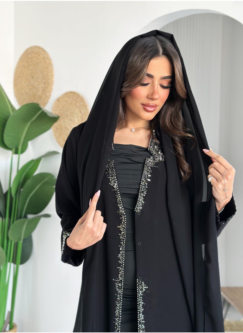 Black Abaya with Crystal Embellishments for Women's