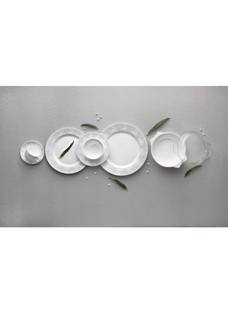La Opala Diva Velvett Collection Opal Glass Crockery | for Family of 8 | Dinner Set 62 pcs Aria Grey | Plates & Bowls for Dining | Microwave Safe | 100% Vegetarian | Extra Strong | Light & White