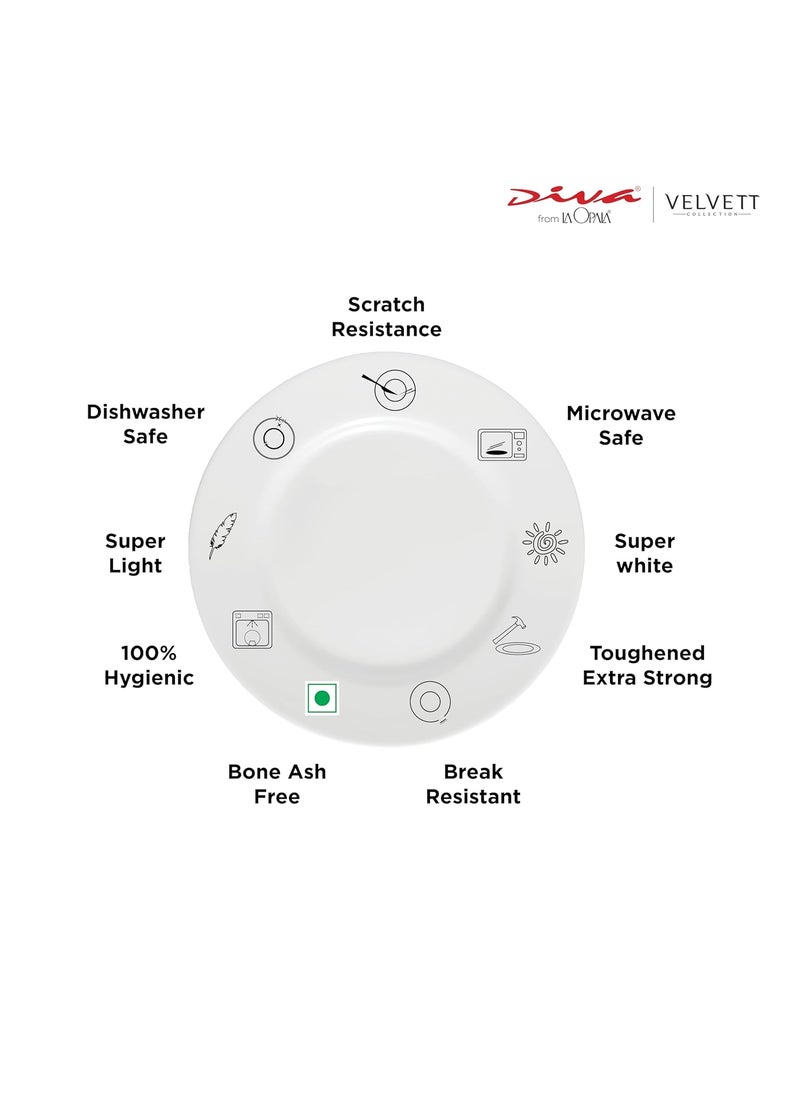 La Opala Diva Velvett Collection Opal Glass Crockery | for Family of 8 | Dinner Set 62 pcs Aria Grey | Plates & Bowls for Dining | Microwave Safe | 100% Vegetarian | Extra Strong | Light & White