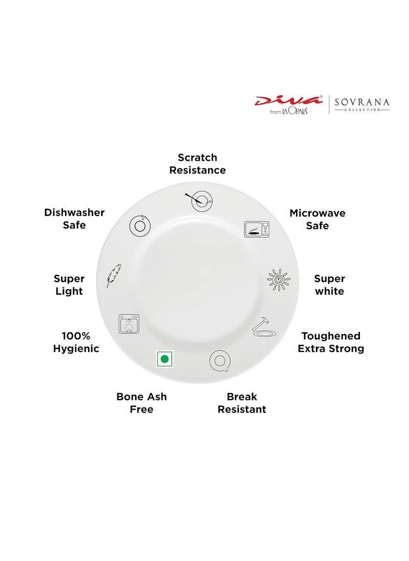 La Opala Diva Sovrana Collection Opal Glass Crockery | for Family of 8 | Dinner Set 45 pcs Regent Blue | Plates & Bowls for Dining | Microwave Safe | 100% Vegetarian | Extra Strong | Light & White