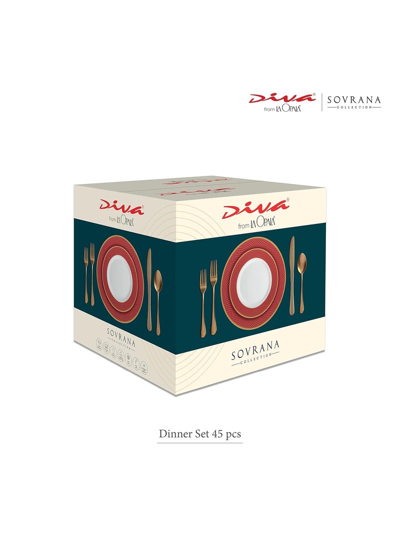La Opala Diva Sovrana Collection Opal Glass Crockery | for Family of 8 | Dinner Set 45 pcs Regent Blue | Plates & Bowls for Dining | Microwave Safe | 100% Vegetarian | Extra Strong | Light & White