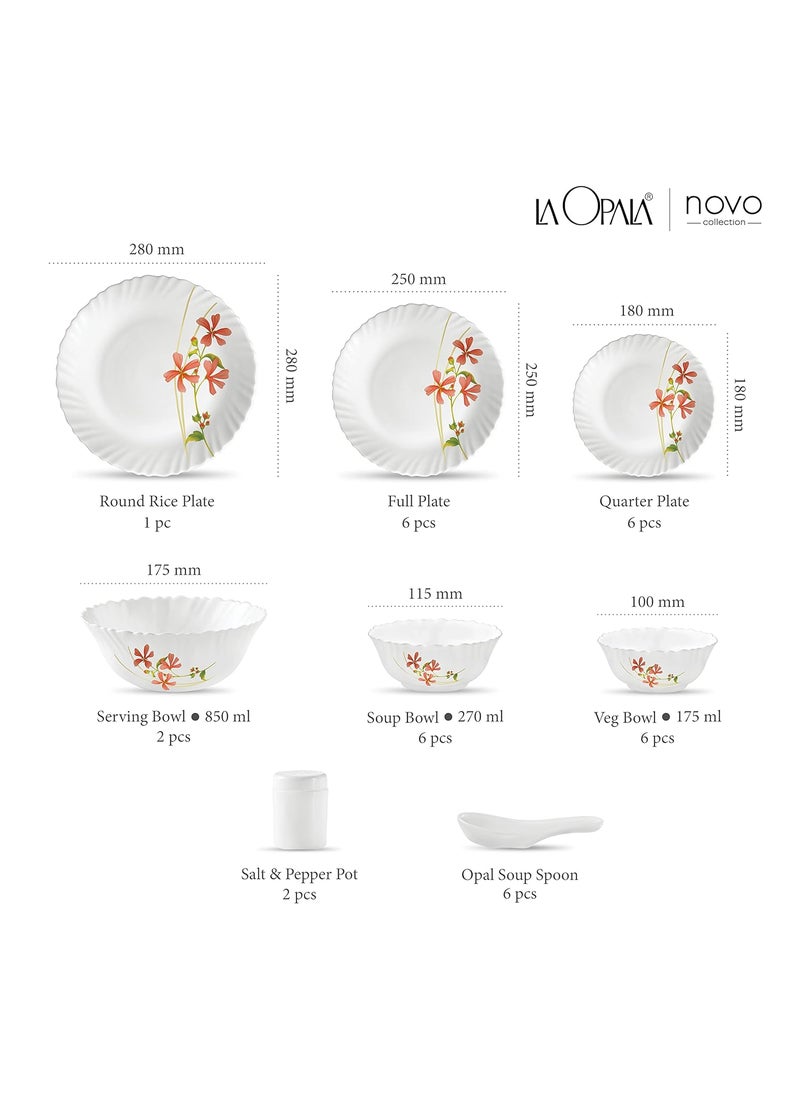 La Opala opalware Dinner Set - 35 Pieces, White/Red/Green, Standard (LAOP/DSET/B29)
