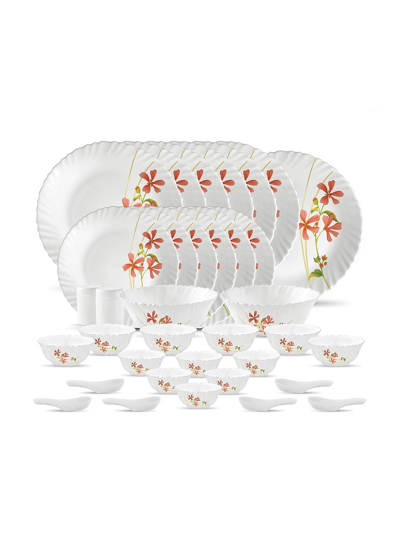 La Opala opalware Dinner Set - 35 Pieces, White/Red/Green, Standard (LAOP/DSET/B29)