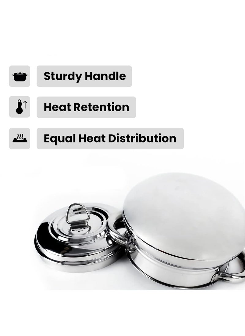 Kuber Industries Stainless Steel Handi Casserole with Lid | Combo of 3| Cook and Serve | Biryani Handi Saucepan Silver | Patila/Tope for Kitchen | 600 ml 1 litre 1.6 litre Capacity |
