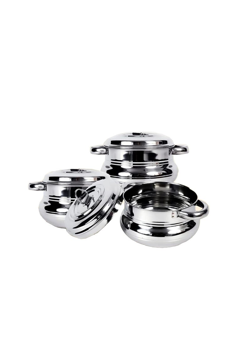 Kuber Industries Stainless Steel Handi Casserole with Lid | Combo of 3| Cook and Serve | Biryani Handi Saucepan Silver | Patila/Tope for Kitchen | 600 ml 1 litre 1.6 litre Capacity |