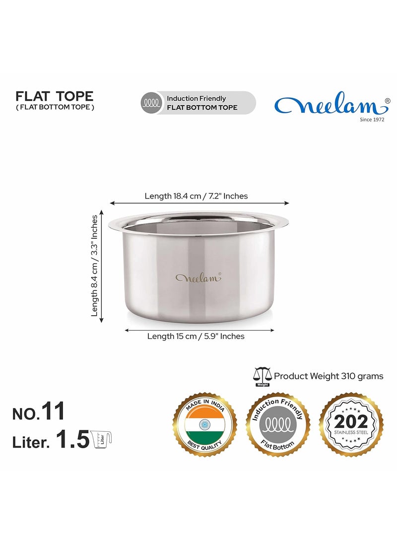 neelam - CFBT112P Stainless Steel 11 22G Flat Bottom Tope, 1500 ml, Silver