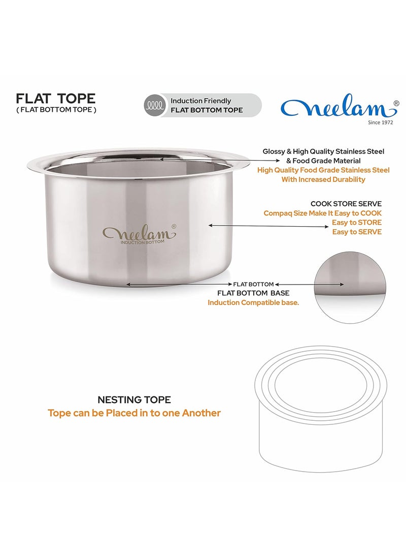 neelam - CFBT112P Stainless Steel 11 22G Flat Bottom Tope, 1500 ml, Silver
