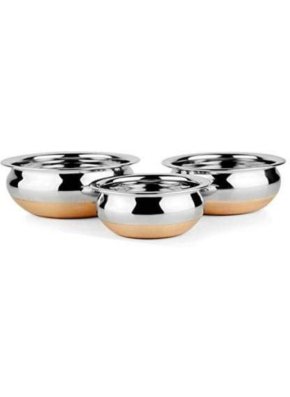 Super HK Stainless Steel Copper Bottom Handi/Pot Biryani Punjabi Handi with Lid Pack of 3 (0.5 L,0.8L&1.2L)