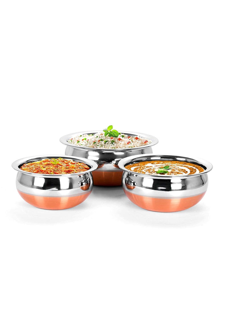 Super HK Stainless Steel Copper Bottom Handi/Pot Biryani Punjabi Handi with Lid Pack of 3 (0.5 L,0.8L&1.2L)