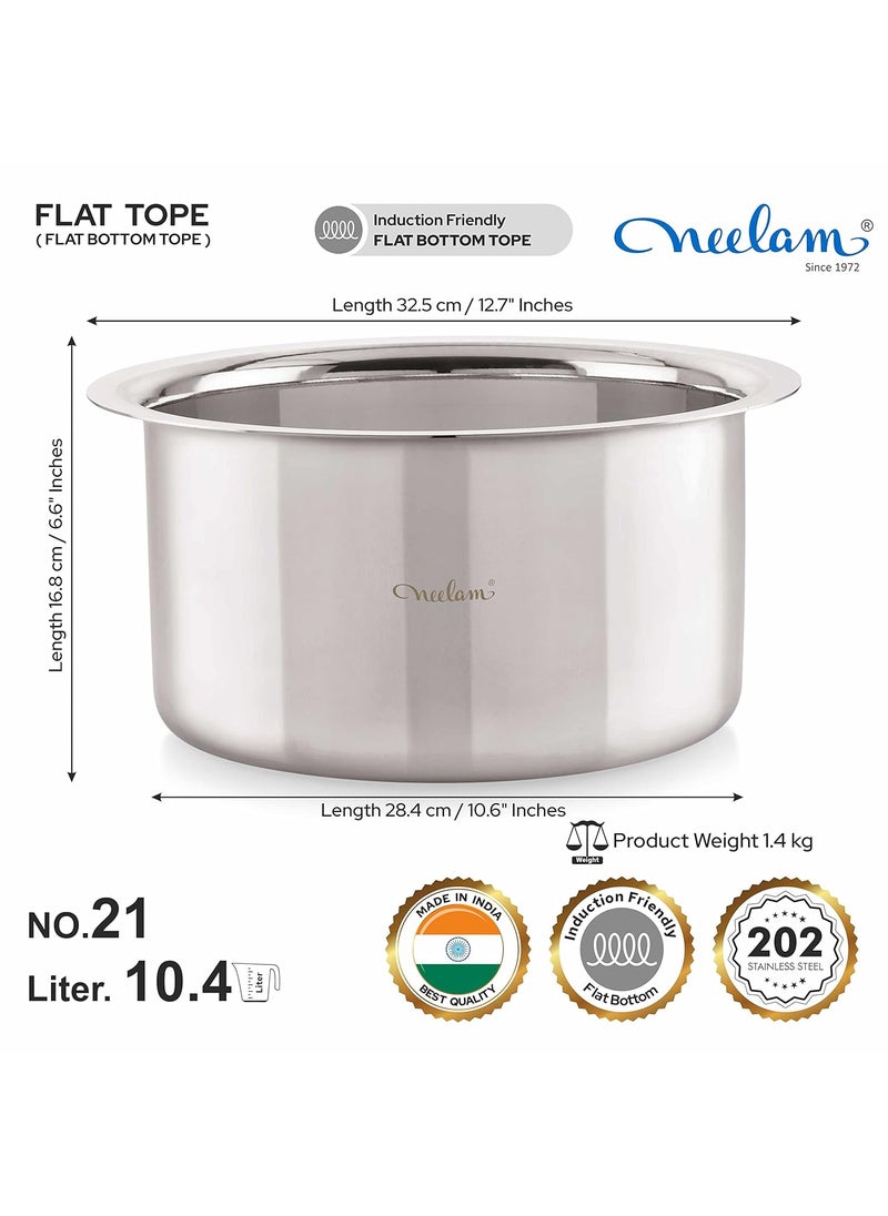 Neelam Stainless Steel 21, 22 Gauge, Induction & Gas Stove Friendly Flat Bottom Tope/Patila/Topiya, 10450 ml, Ideal for Boiling, Steaming, and Cooking, with Excellent Heat Retention, Sliver