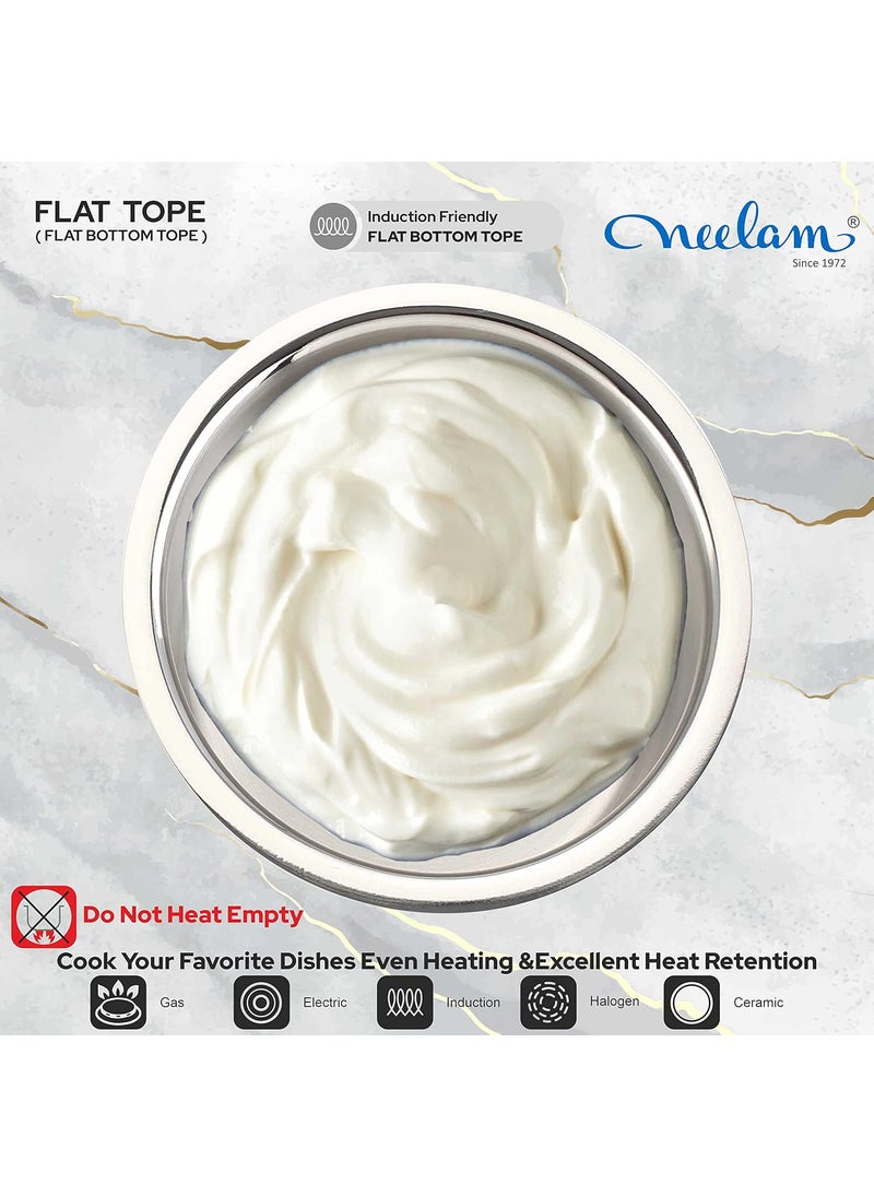 Neelam Stainless Steel 21, 22 Gauge, Induction & Gas Stove Friendly Flat Bottom Tope/Patila/Topiya, 10450 ml, Ideal for Boiling, Steaming, and Cooking, with Excellent Heat Retention, Sliver