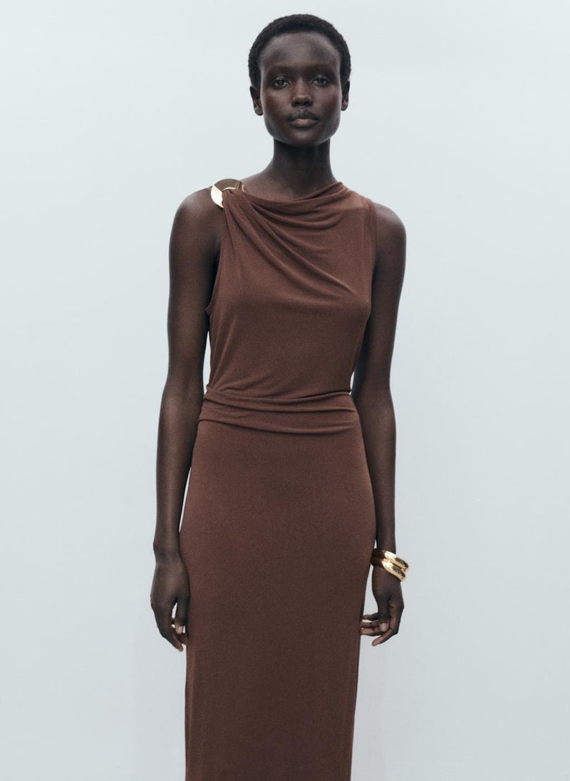 Draped With Metallic Detail Dress