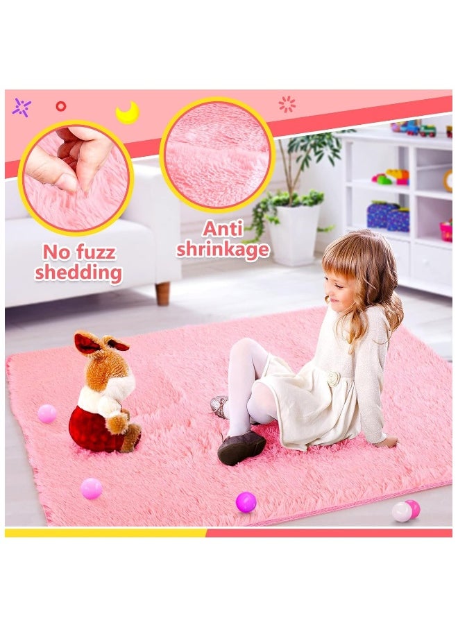 Kids Playhouse with LED Lights and Coral Fleece Mat, Children's Play Tent Activity Center, Cute Princess Castle Game House for Girls, Suitable for bedrooms, living room, backyards, parks (Pink Color, Size 51