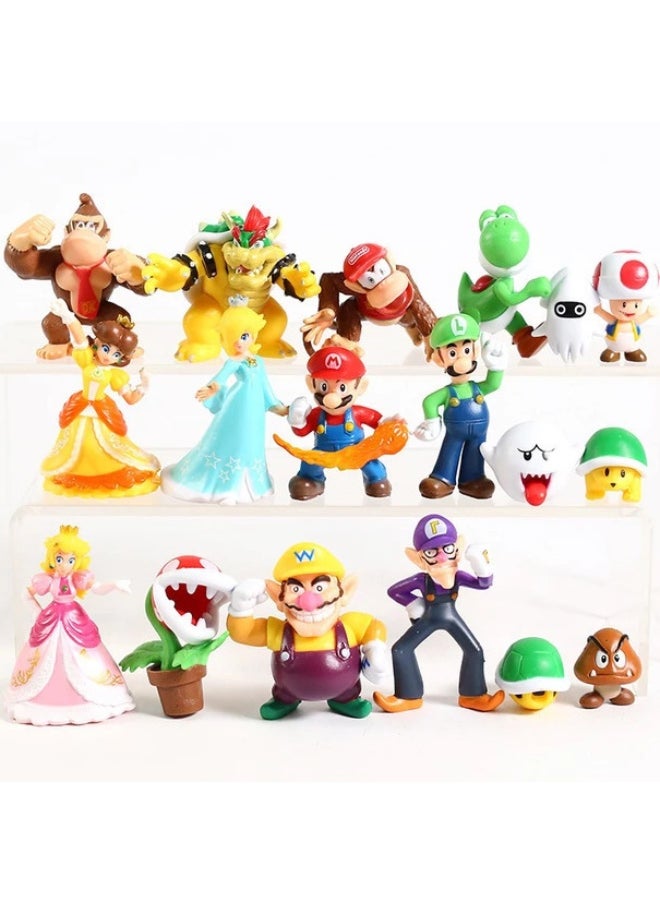 18-piece Super Mario Bros Bowser Koopa Yoshi Mari Figures 3 to 5cm