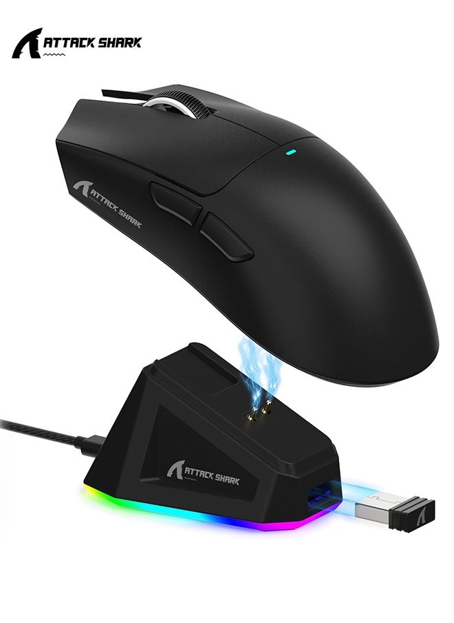 X11 Lightweight Wireless Gaming Mouse with RGB Charging Dock,Tri-Mode-2.4G/USB-C Wired/BT,22K DPI,PAW3311 Optical Sensor,HUYU Switch,7 programmable Buttons for PC/Mac(Black)