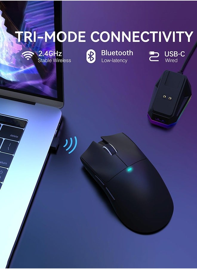 X11 Lightweight Wireless Gaming Mouse with RGB Charging Dock,Tri-Mode-2.4G/USB-C Wired/BT,22K DPI,PAW3311 Optical Sensor,HUYU Switch,7 programmable Buttons for PC/Mac(Black)