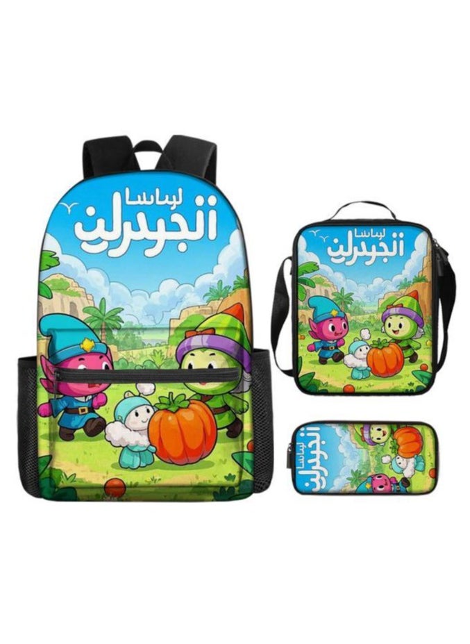 Cartoon three-piece schoolbag with zipper - 1394