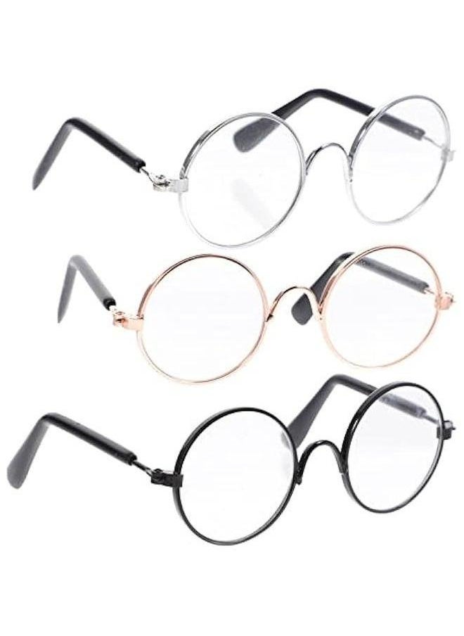 3Pcs Doll Glasses 3 Pairs Metal Wire Rim Eyewear Mini Fits for 18in Dolls Costume Accessories, Assorted Color, 8.3cm/3.26inch (W)