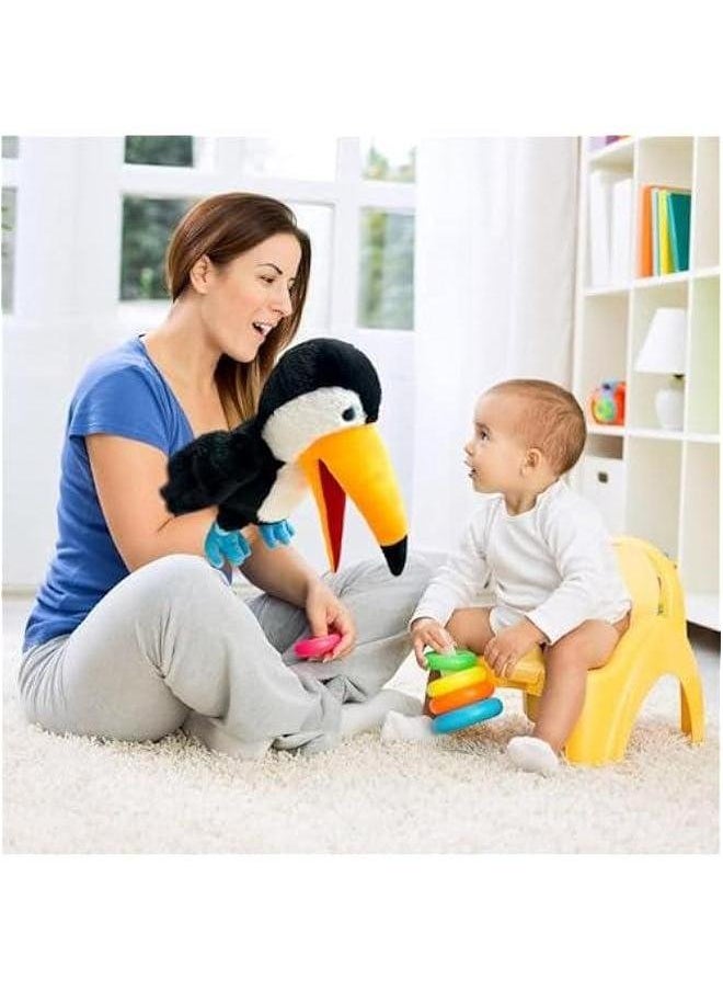 Puppet Toucan Hand Puppet,13.8 Animal Puppets Stuffed for Kids with Movable Mouth,Puppet Plush Multi-Color Toys Bird Role Play Teaching(Big Black)