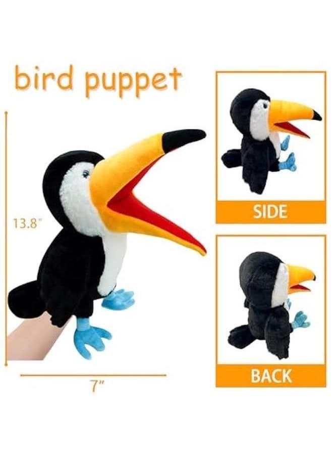 Puppet Toucan Hand Puppet,13.8 Animal Puppets Stuffed for Kids with Movable Mouth,Puppet Plush Multi-Color Toys Bird Role Play Teaching(Big Black)