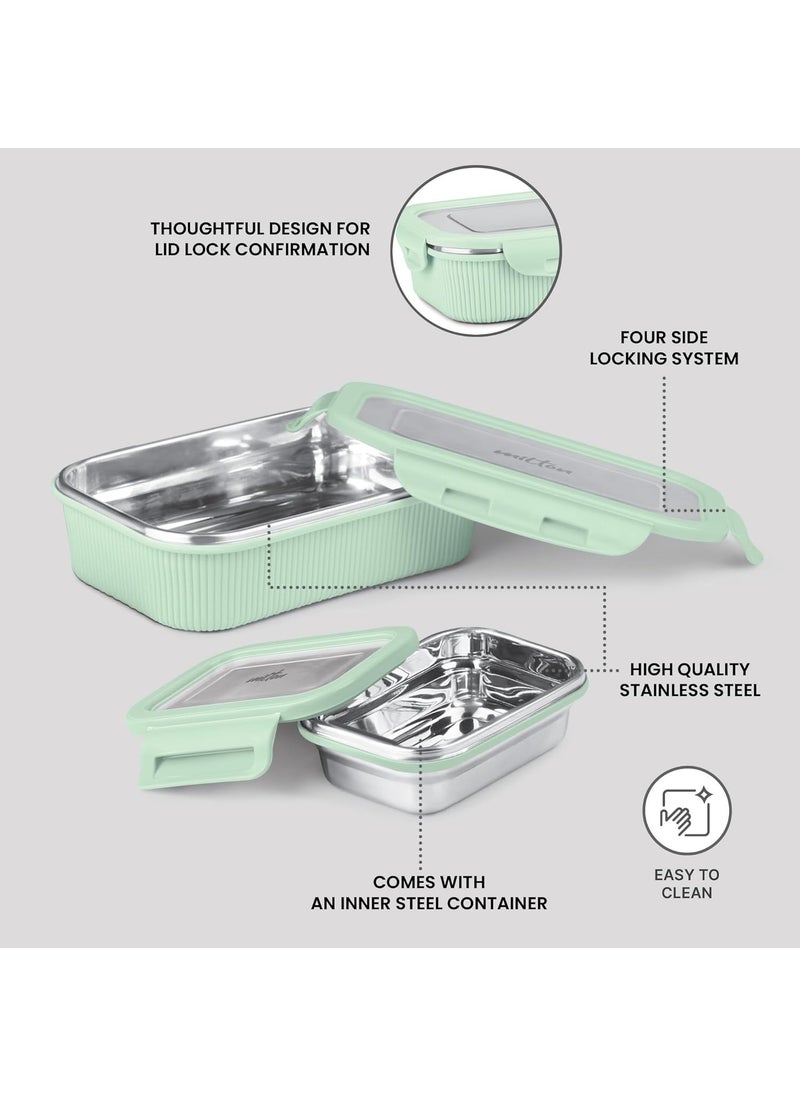 MILTON Cool Touch Epic 800 Stainless Steel Tiffin, Set of 2 (780 ml,180 ml), Aqua Green, Microwave Safe, Food Grade, BPA Free, Refrigerator Safe