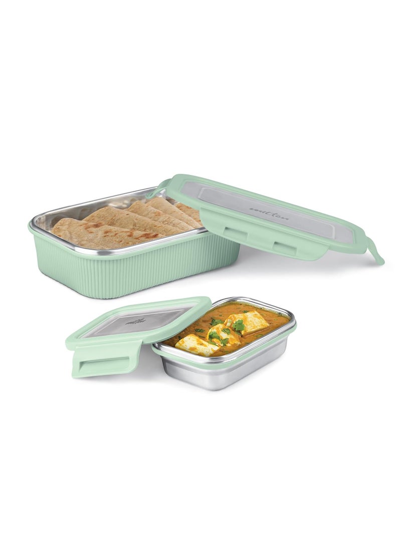 MILTON Cool Touch Epic 800 Stainless Steel Tiffin, Set of 2 (780 ml,180 ml), Aqua Green, Microwave Safe, Food Grade, BPA Free, Refrigerator Safe